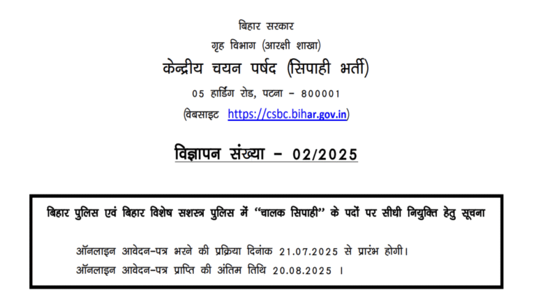 Bihar Police Constable Driver Recruitment 2025