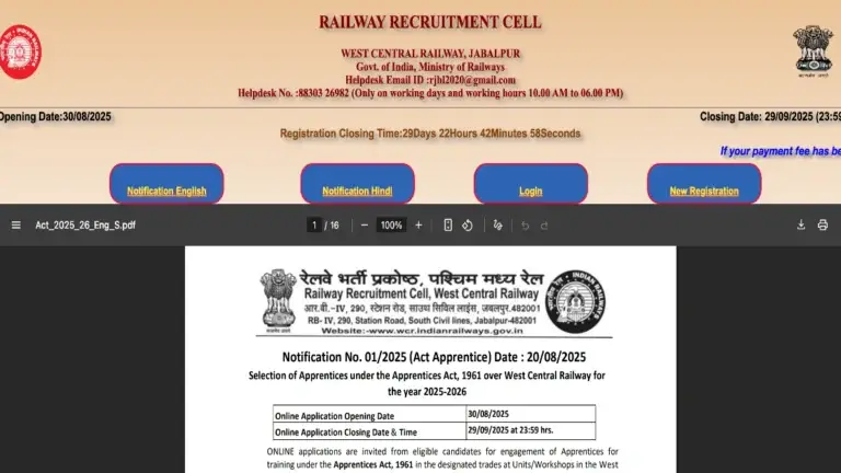 RRC WCR Apprentice Recruitment