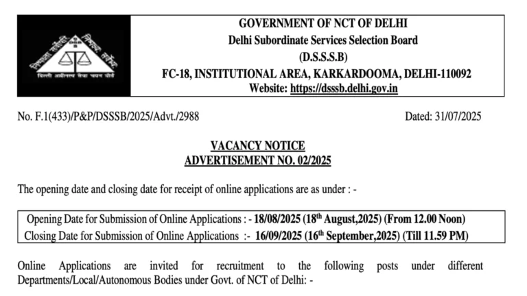 DSSSB Group B & Group C Recruitment 2025