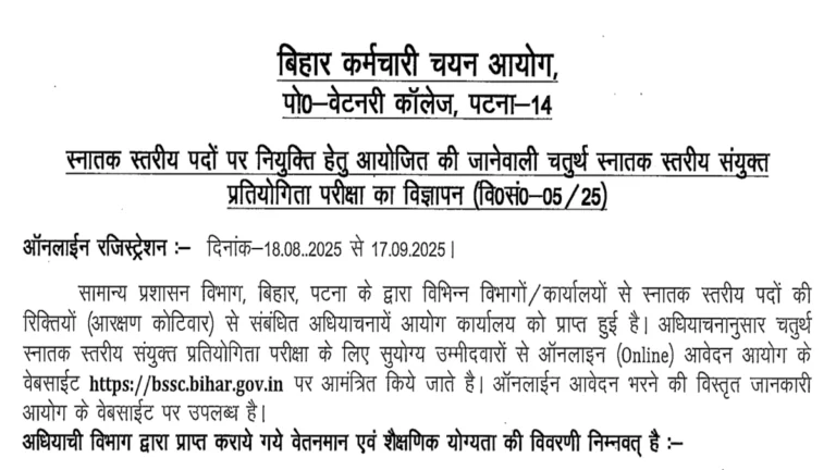 Bihar BSSC 4th Graduate Level Recruitment 2025
